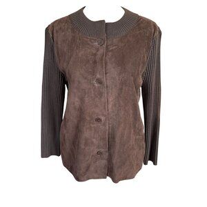 Talbots pure Italian merino wool and leather button down jacket women's size M